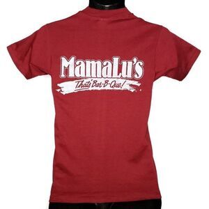 Mama Lus BBQ T Shirt Vintage 80s Ribs 50/50 Made In USA Maroon Mens Size Small
